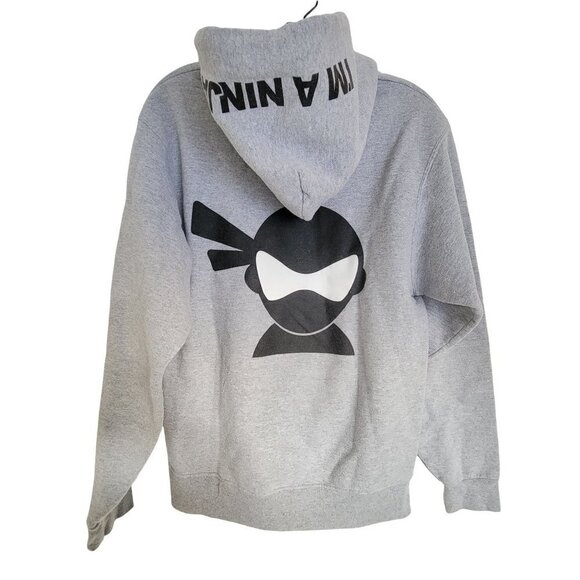 Jerzees Nublend Heather Gray Pullover Ninja Graphic Hoodie Sweatshirt Size Small - Picture 2 of 9